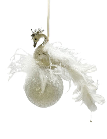 Swan on Bauble Ornament - Cream