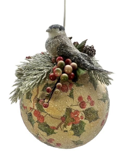 Bauble with Bird - Holly Berry