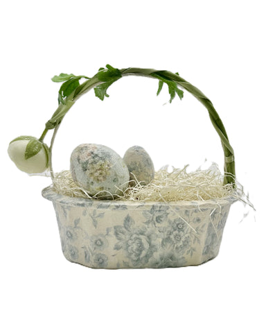 Basket with Flower - Oval, Decoupage, Blue Rose