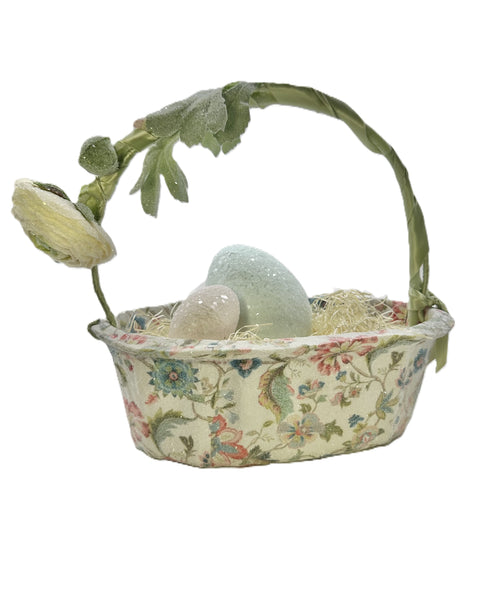 Jacobean Basket with Flower - Oval, Multi-color