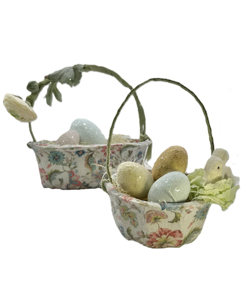 Jacobean Basket with Flower - Oval, Multi-color