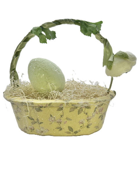 Floral Basket with Bunny - Oval, Yellow