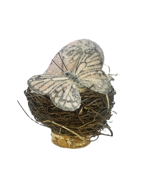 Nest with Toile Egg and Butterfly - Blush