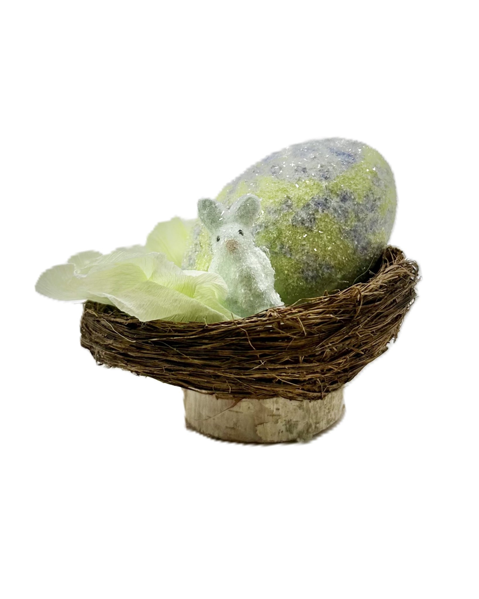 Nest with Egg & Bunny - Lime Toile