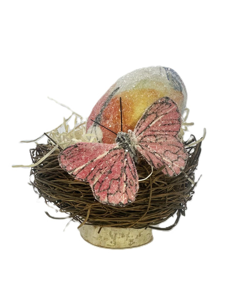 Nest with Decoupaged Egg and Butterfly - Multi-color