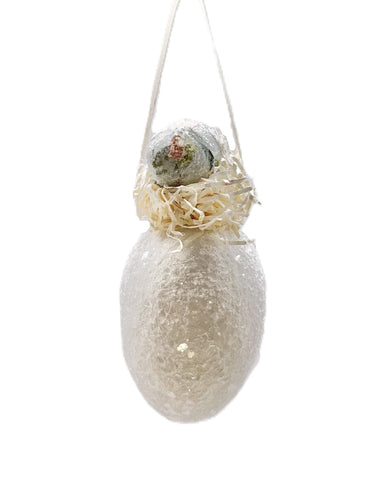 Egg Ornament with Decoupage Egg - White