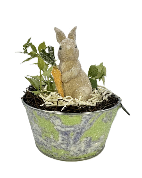 Bunny in Toile Bucket - Large, Lime