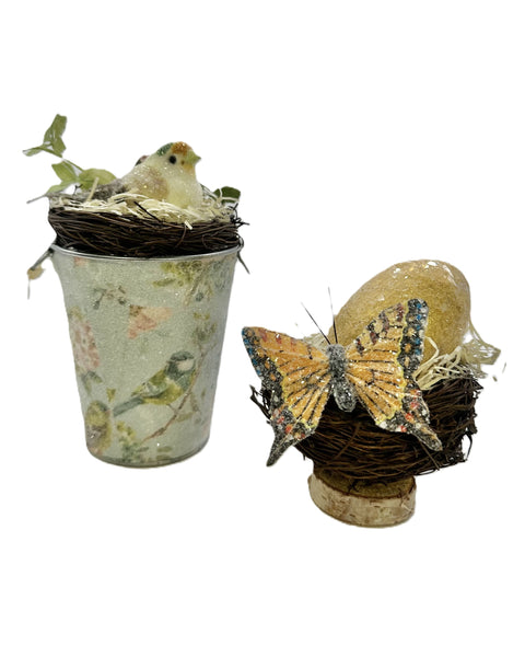 Floral Fauna Bucket with Bird - Medium, Blue