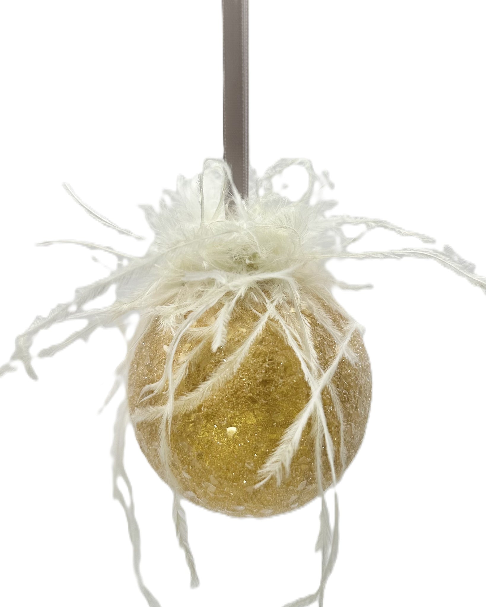 Bauble Ornament, Mini - Gold, Ostrich Feathers