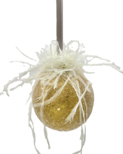 Bauble Ornament, Mini - Gold, Ostrich Feathers