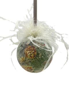 Decoupage Pinecones & Pine Needles Bauble Ornament -Mini, Green