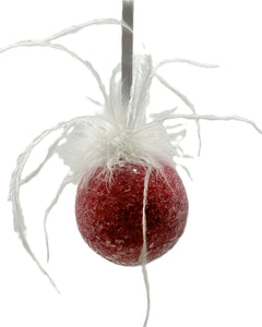 Bauble Ornament, Mini - Red, Ostrich Feathers