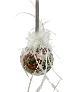 Decoupaged Jacobean Bauble Ornament, Mini -  Multi-colors, Ostrich Feathers