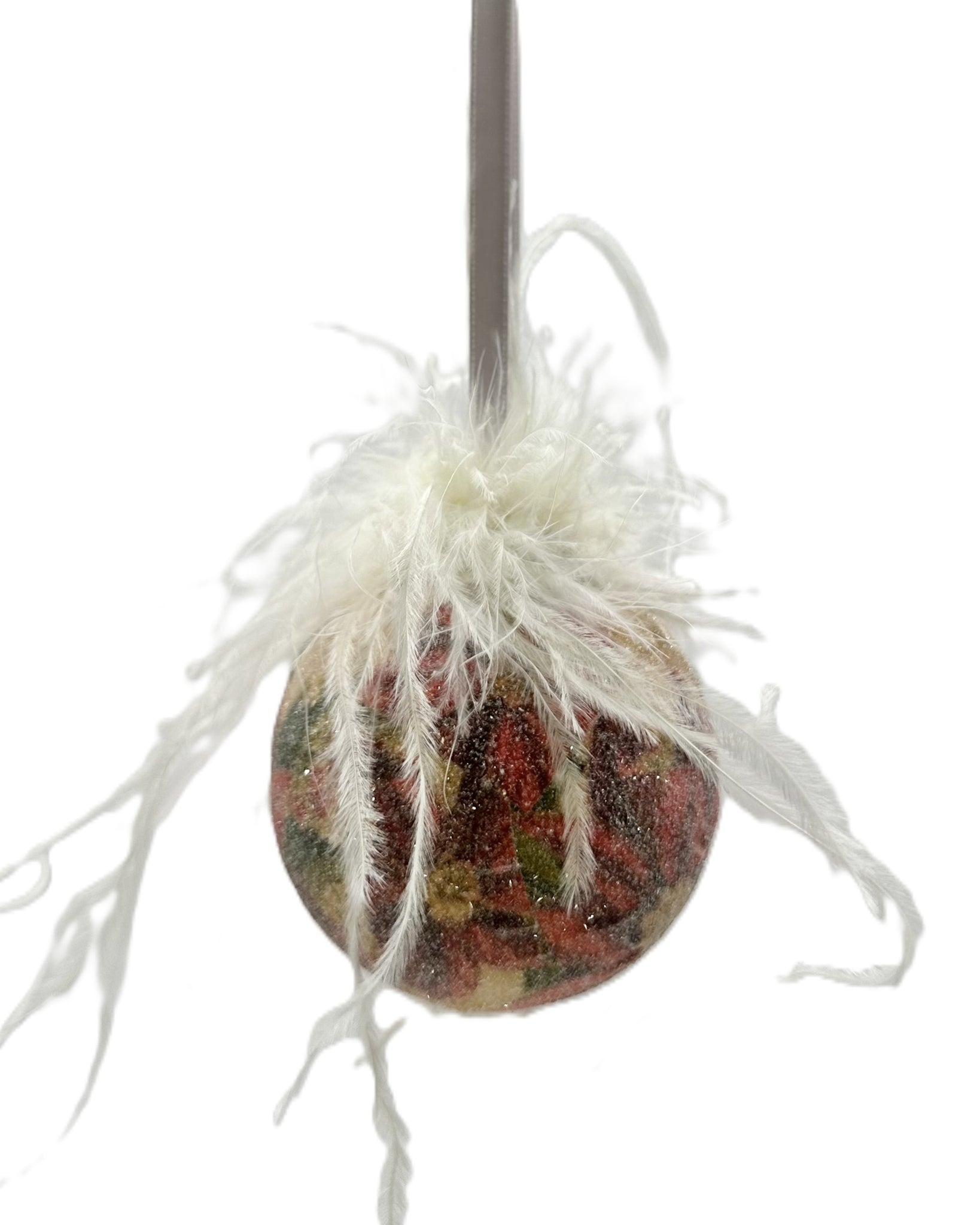 Bauble Ornament, Mini - Poinsettias, Ostrich Feathers