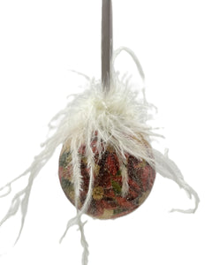 Bauble Ornament, Mini - Poinsettias, Ostrich Feathers
