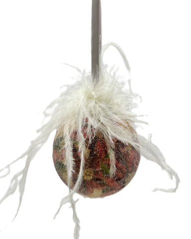 Bauble Ornament, Mini - Poinsettias, Ostrich Feathers