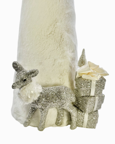 Faux Fur Tree with Deer & Gifts - Ivory Fur