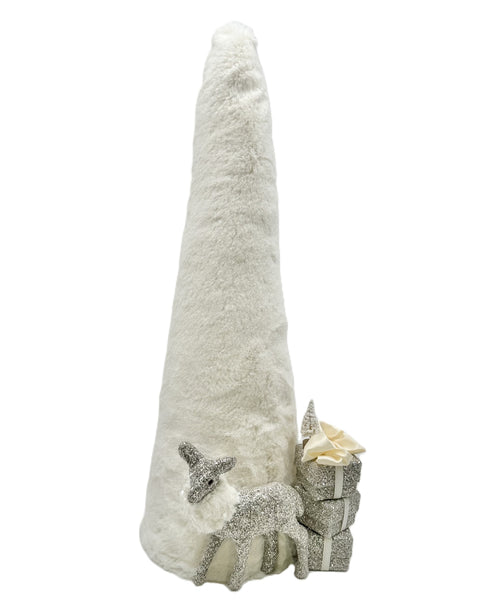 Faux Fur Tree with Deer & Gifts - Ivory Fur