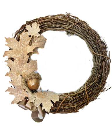 Twig 18" Wreath with Acorns &  Maple Leaves - Natural