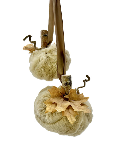 Iced Double Hanging Pumpkins - Walnut