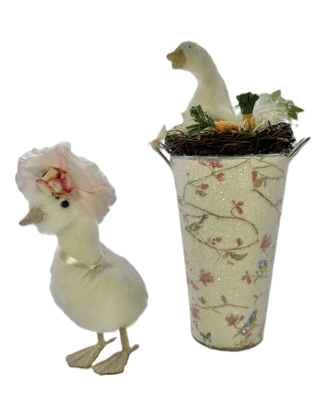 Goose with Blush Bonnet - White