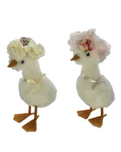 Goose with Crepe Hat - Set of Two, White