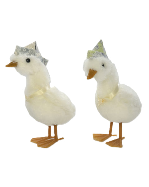 Goose with Paper Boat Hat - Set of Two, White