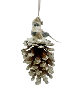 Winter Bird on Pinecone - Silver