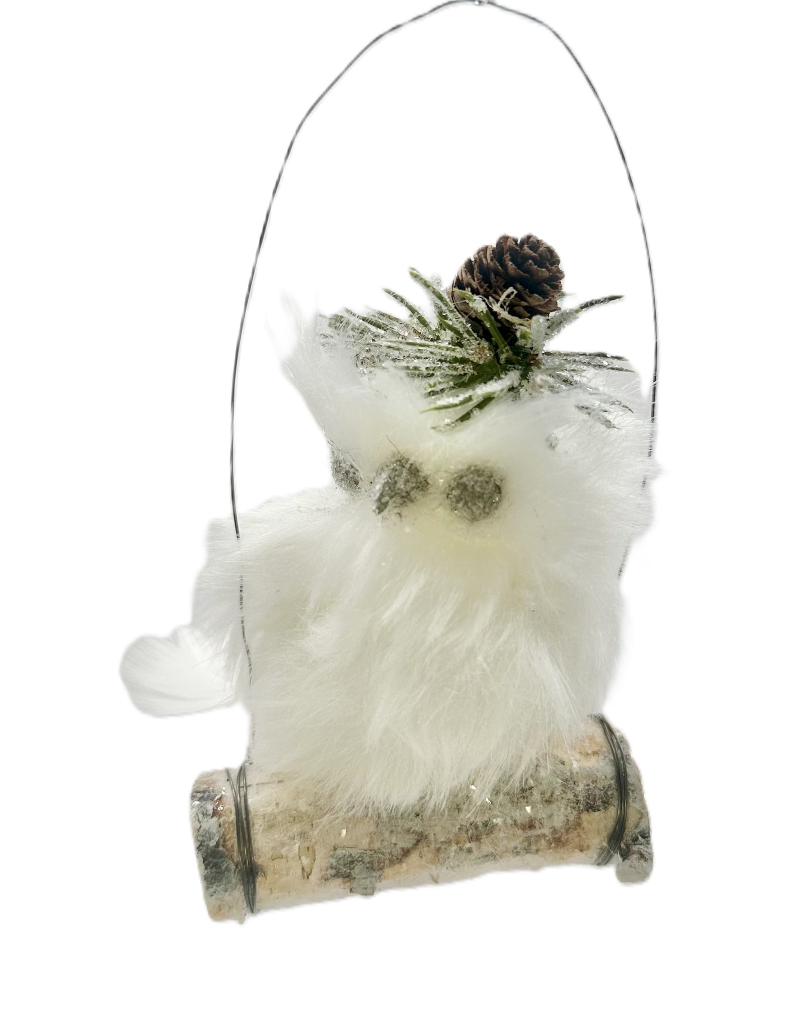 Owl on Log Ornament - White