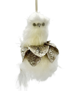 Owl with Leaves Pouf - White