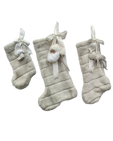 Stocking with Santa Boot - Small, Channeled Dove Fur