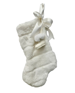 Stocking with Santa Boot - Small, Channeled Ivory Fur