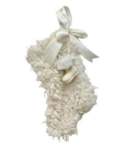 Stocking with Santa Boot - Small, Ivory, Shaggy Fur