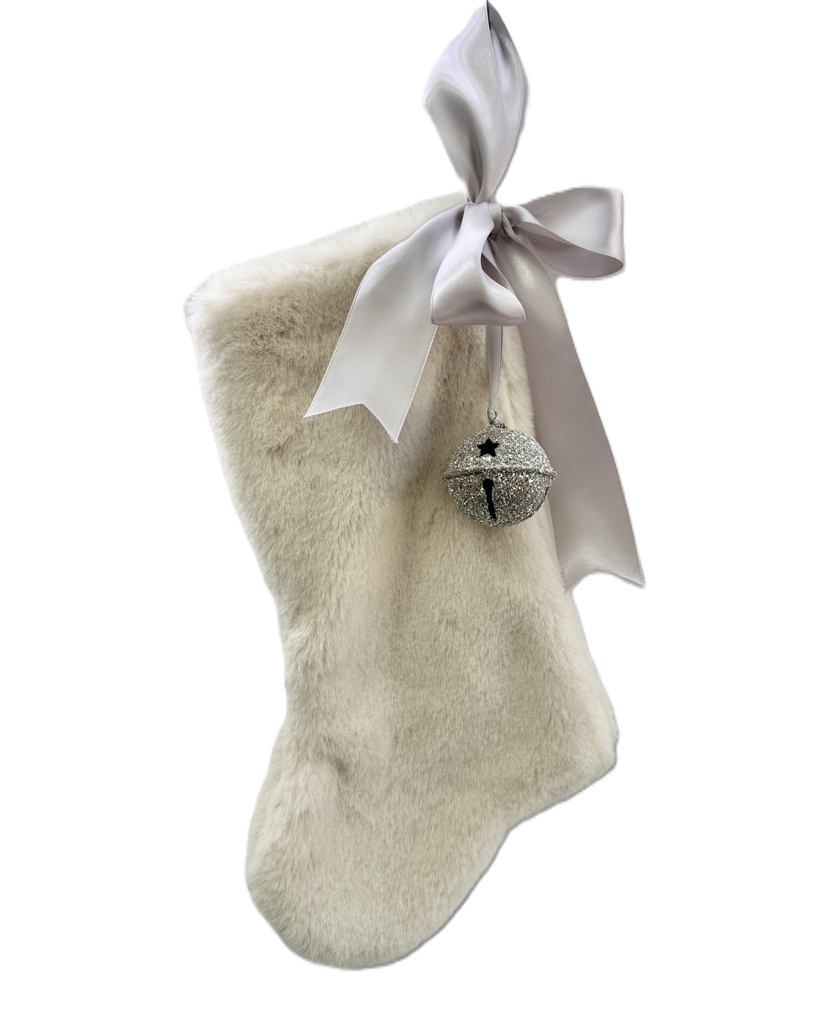 Stocking with Jingle Bell - Small, Mushroom Fur