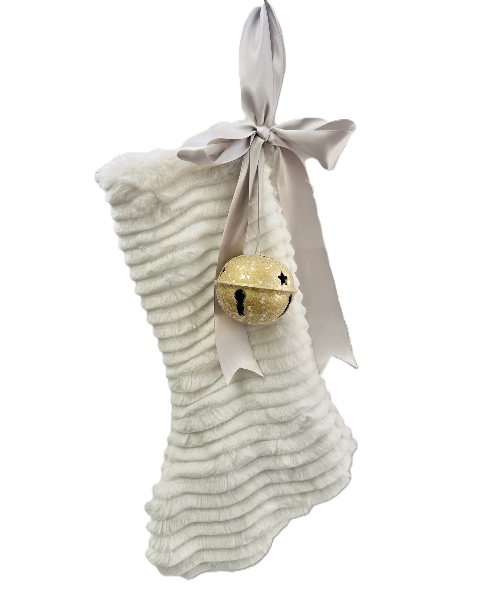 Stocking with Jingle Bell - Large, White Charleston Fur