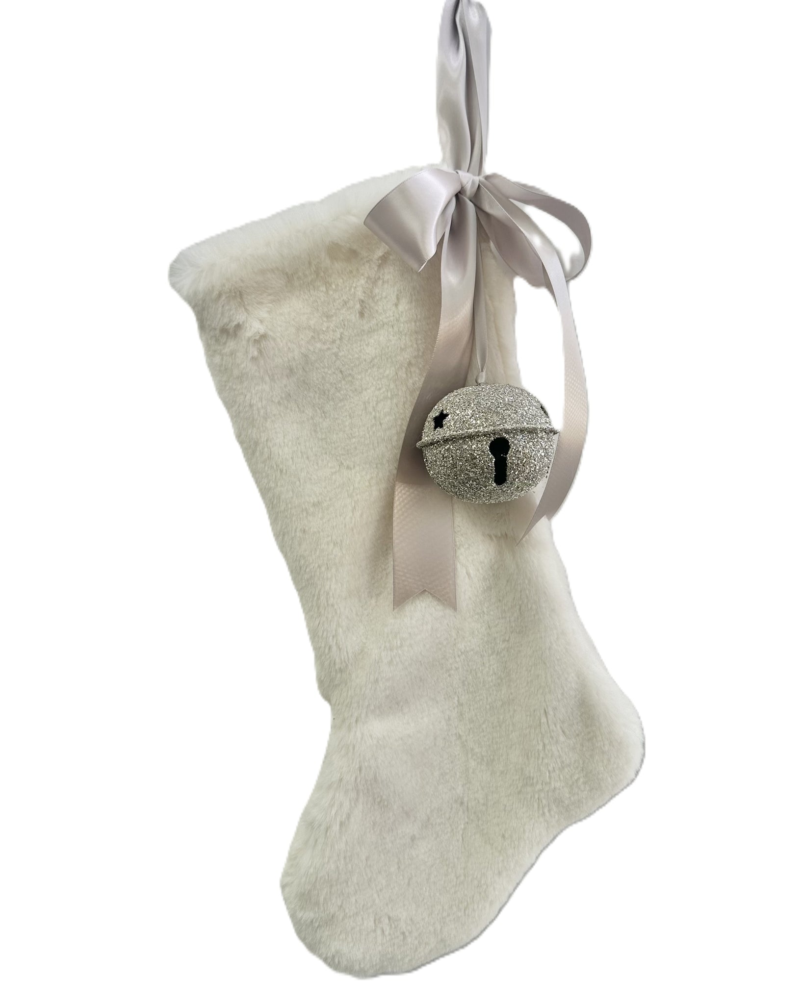 Stocking with Jingle Bell- Large, Ivory Fur