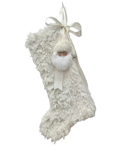 Grand Stocking with Santa - Shaggy Ivory Fur