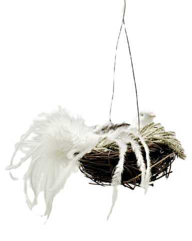 Dove in Nest Ornament - Ostrich Feathers & Pine