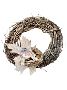 Twig Wreath with Nested Bird - Silver