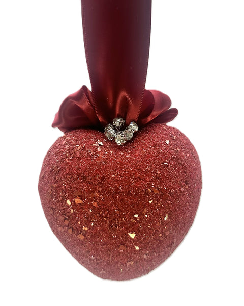 Heart Ornament with Crystals- Red