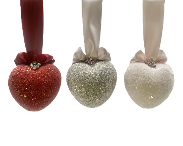 Heart Ornament with Crystals- Red