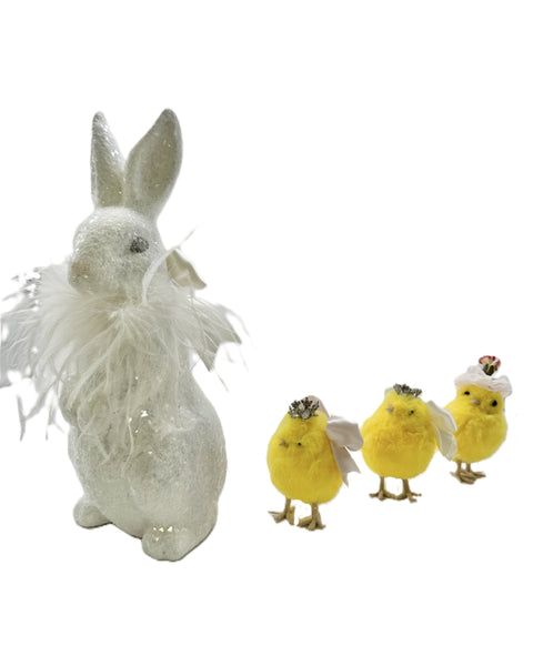 Jackson Rabbit with Ostrich Boa - White