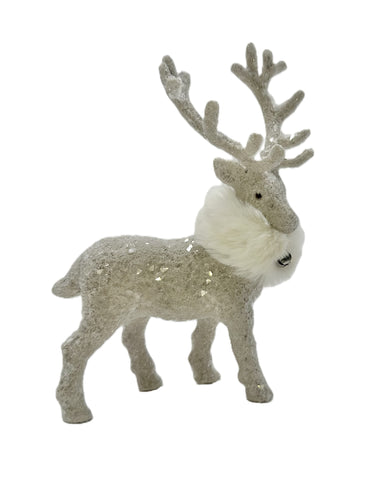 Dasher Deer with Scarf - Dove, Ivory Fur