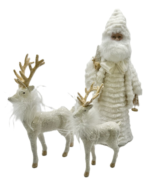 Prancer with Gold Antlers & Ostrich Boa - Cream
