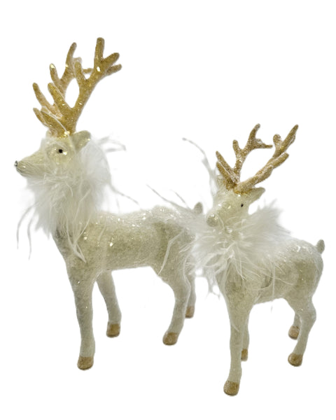 Prancer with Gold Antlers & Ostrich Boa - Cream