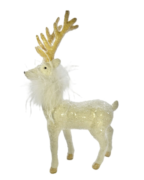 Prancer with Gold Antlers & Ostrich Boa - Cream