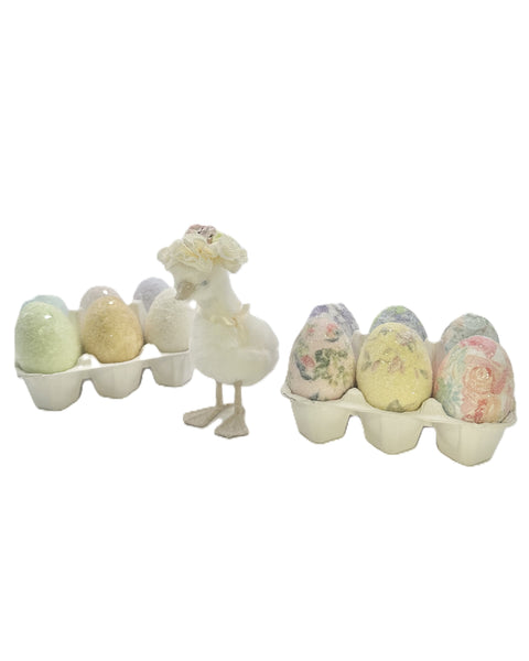 Decoupage Egg in Crate - Set of 6, Small, Assorted Colors