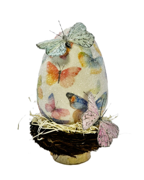 Decoupage Egg with Butterflies in Nest - Multi-color