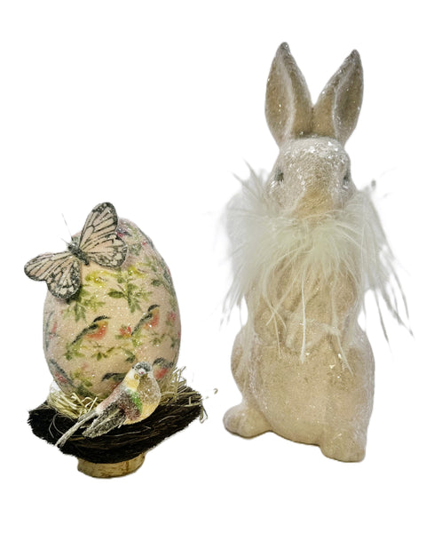 Sparrow Decoupaged Egg with Buttery & Bird in Nest - Pink