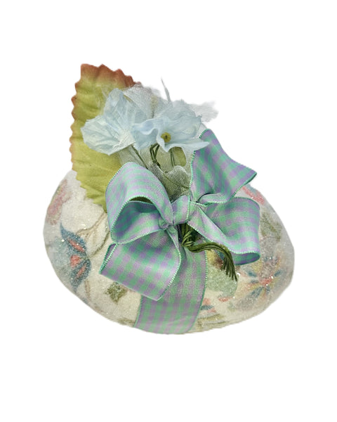 Jacobean Floral Egg with Vintage Ribbon & Flowers - Multi-color